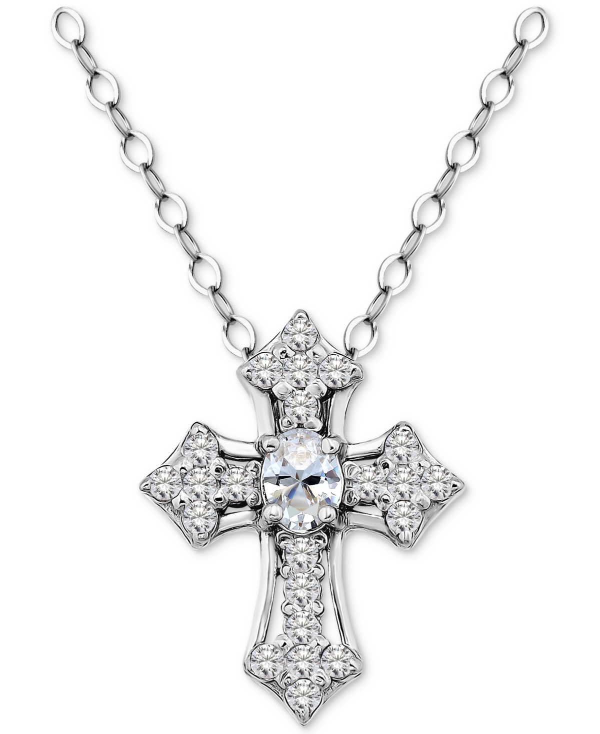 GIANI BERNINI CUBIC ZIRCONIA CROSS PENDANT NECKLACE IN STERLING SILVER, 16" +2" EXTENDER, EXCLUSIVELY AT MACY'S 