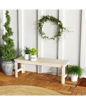 2-Seat Wood Garden Bench, Patio Bench w/ Slatted Seat,