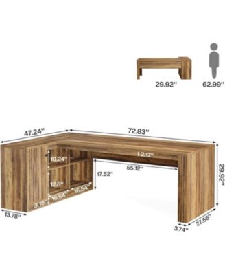 72.8" L-Shaped Desk, Large Executive Desk with 47.24" Cabinet, Office Desk with Storage Shelves, Farmhouse Wood Computer Desk