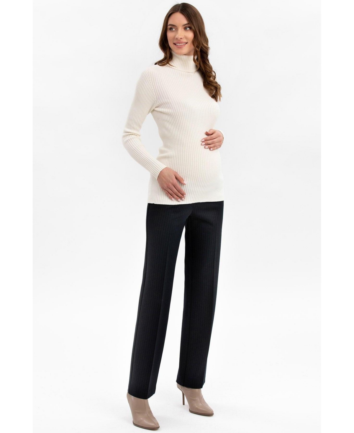Pietro Brunelli Maternity Maternity Long Sleeve Turtleneck Rib Knit Jumper Aurora In Cream White
