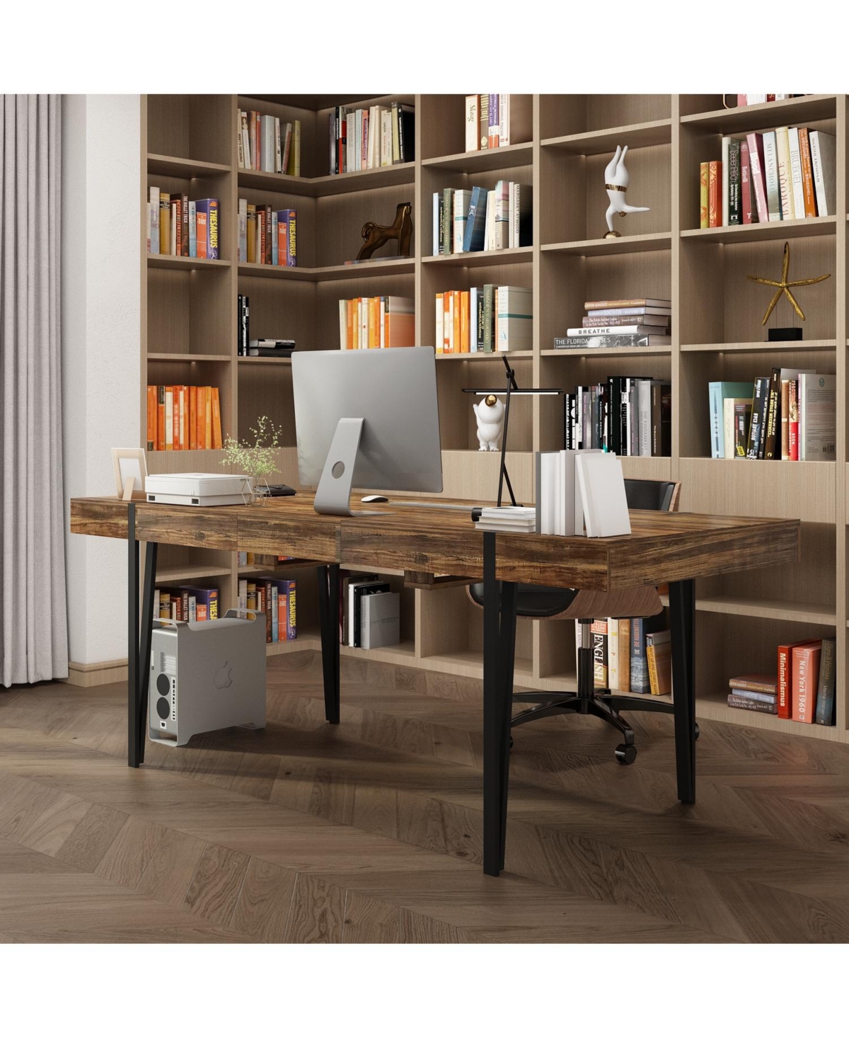 Famapy 78.7 in. Width, Rectangular Brown Grain Wood Extendable Writing Desk Office Commercial Desk, Computer Meeting Table