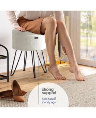 Modern Boucle Round Ottoman with Hidden Storage – Foot Stool, Makeup Vanity Stool, Small Ottoman Foot Rest, Perfect for Living Room