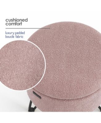 Modern Boucle Round Ottoman with Hidden Storage – Foot Stool, Makeup Vanity Stool, Small Ottoman Foot Rest, Perfect for Living Room