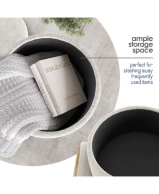 Modern Boucle Round Ottoman with Hidden Storage – Foot Stool, Makeup Vanity Stool, Small Ottoman Foot Rest, Perfect for Living Room