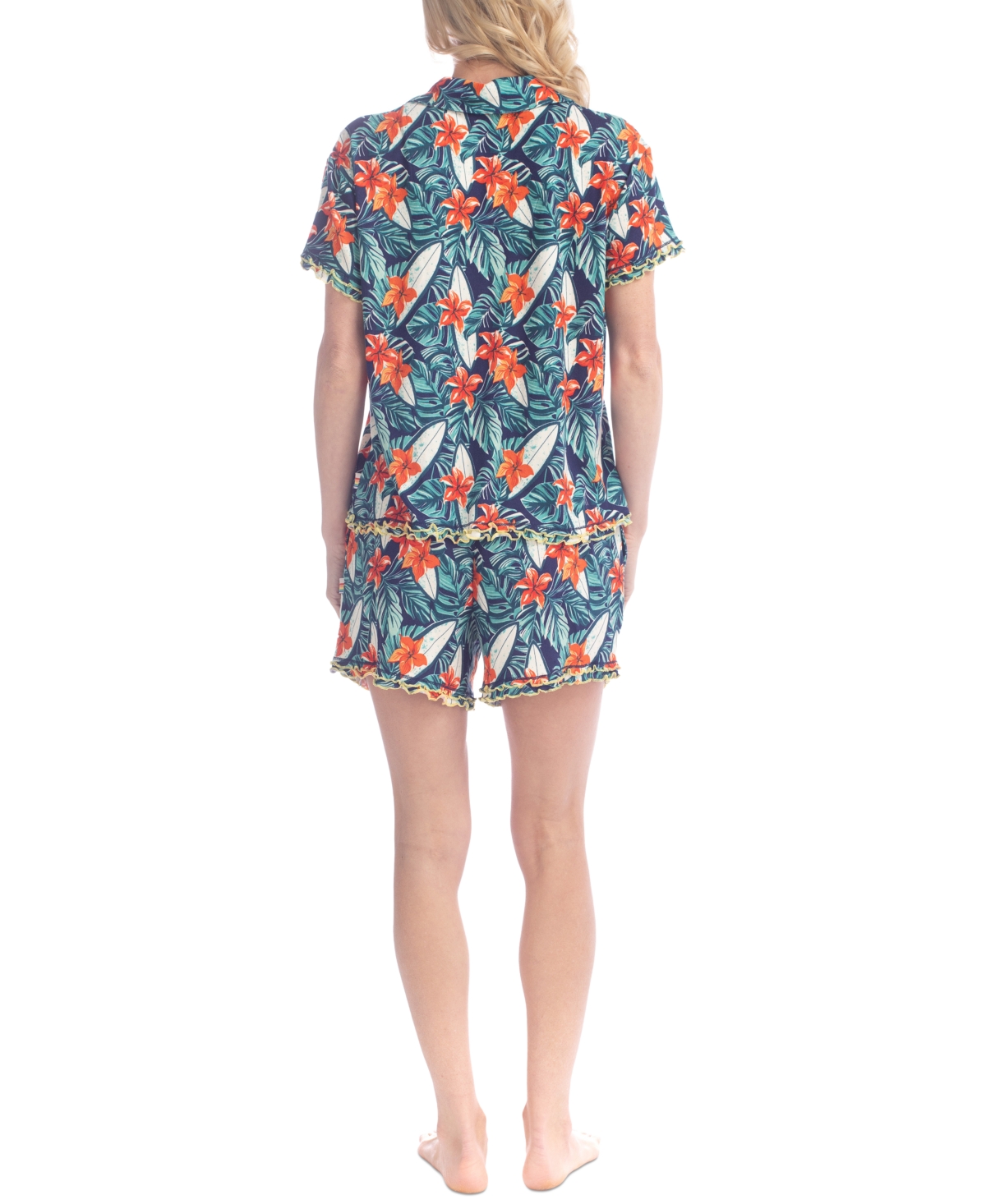 Ocean Pacific Women's Notched-collar Shortie Pajama Set In Blue