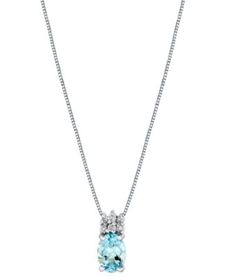 Macy's - Aquamarine (3/4 ct. t.w.) & Diamond Accent Oval Cluster 18" Pendant Necklace in 14k White Gold