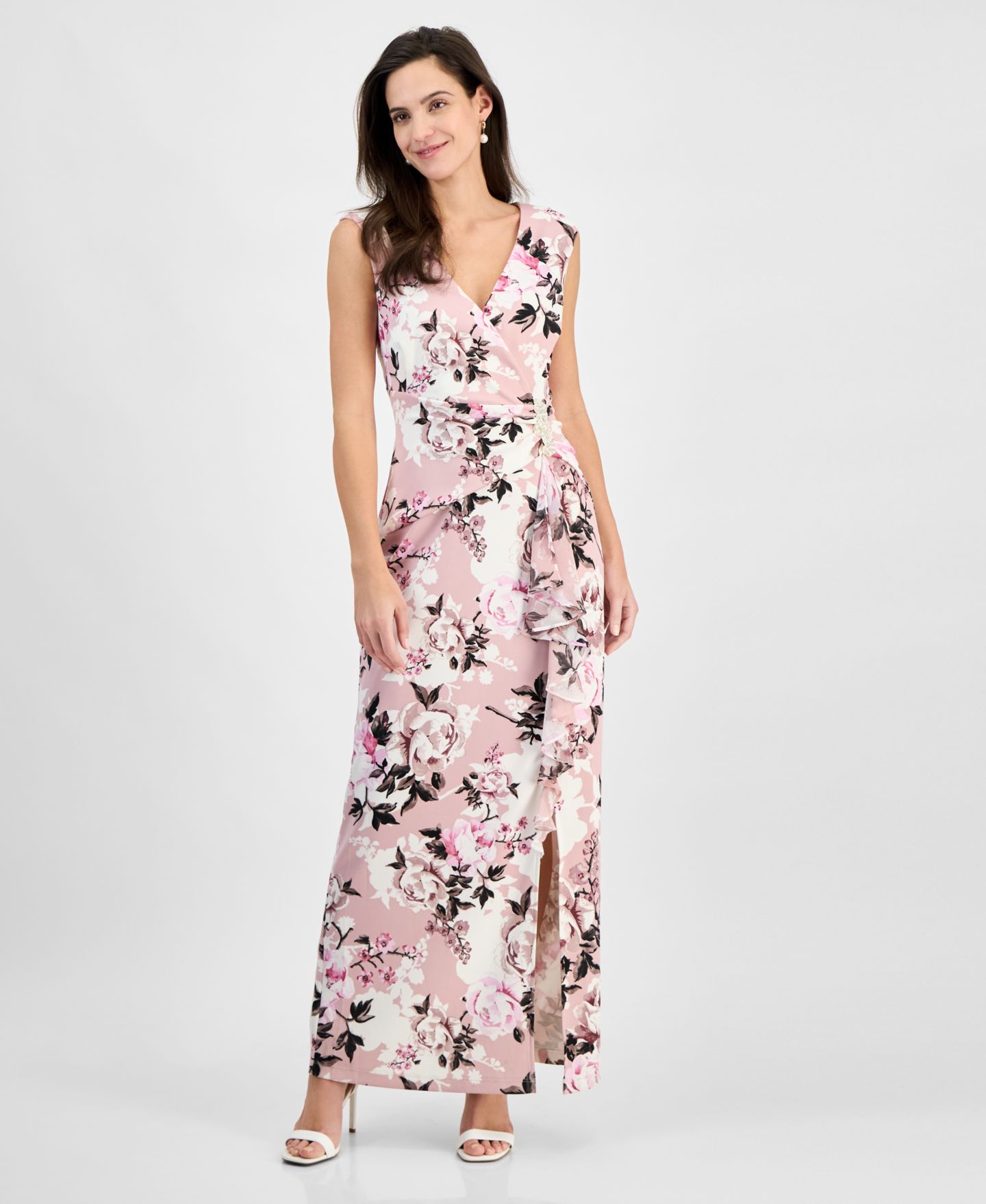 Женское платье Connected Floral Print Draped Sleeveless Gown, цвет: Пыльный розовато-лиловый — фото 1