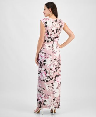 Women's Floral Print Draped Sleeveless Gown