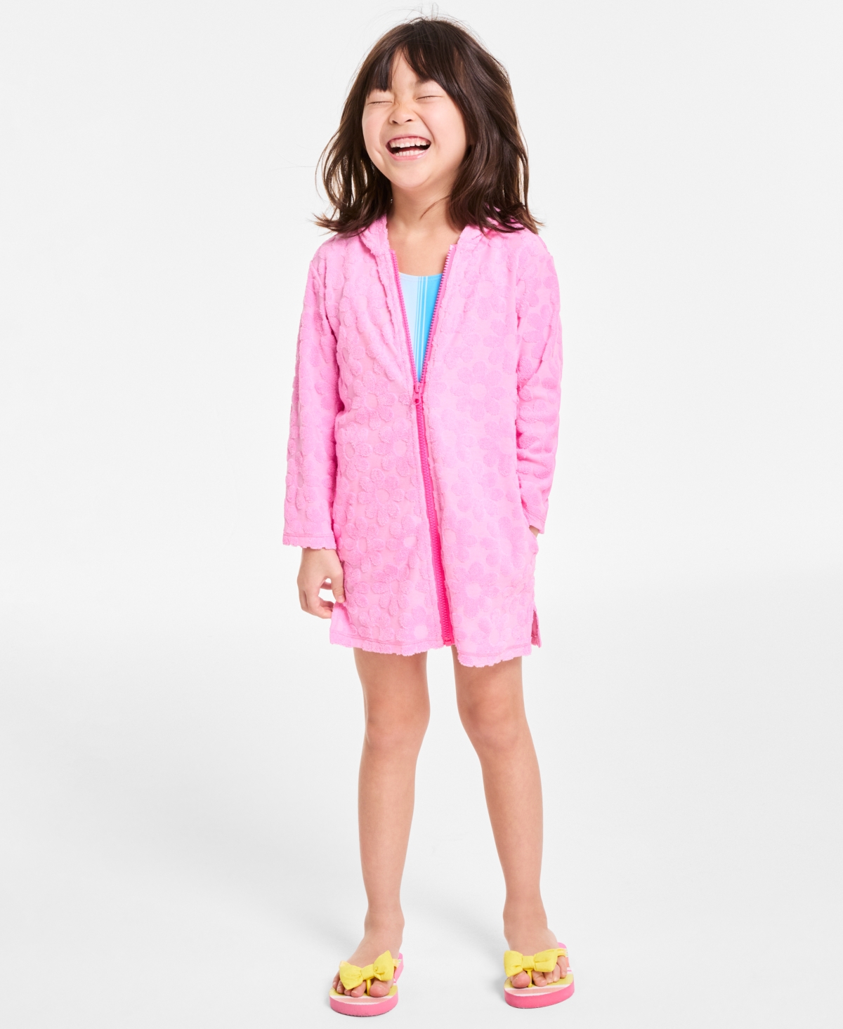 Epic Threads Toddler And Little Girls Textured Terry Hooded Cover-up, Exclusively At Macy's In Juicy Pink