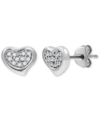 Cubic Zirconia Cluster Heart Stud Earrings in 18k Gold-Plated Sterling Silver