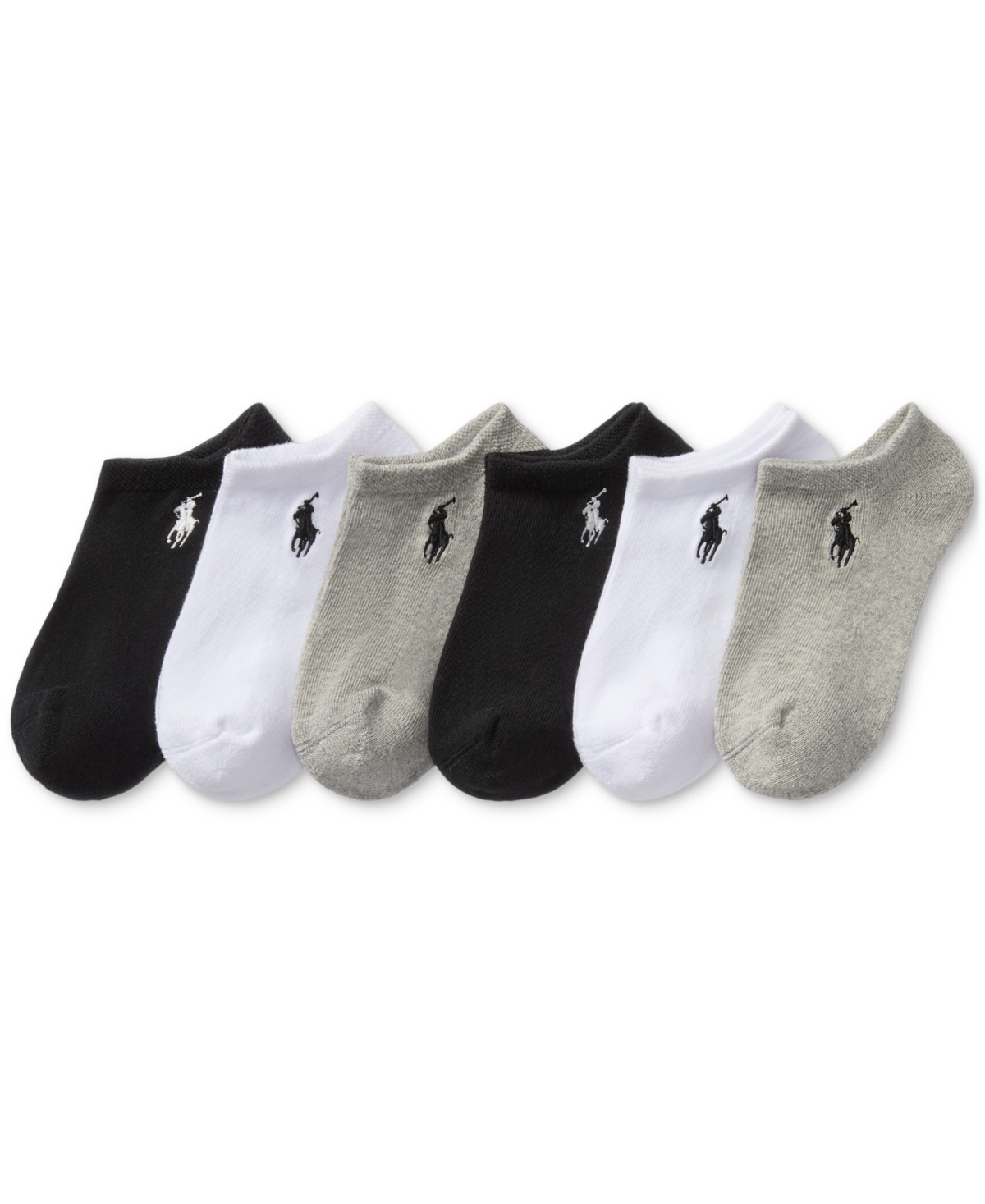 Polo Ralph Lauren Little & Big Girls Performance Cushioned Solid Low-cut Socks, 6-pack In Gray