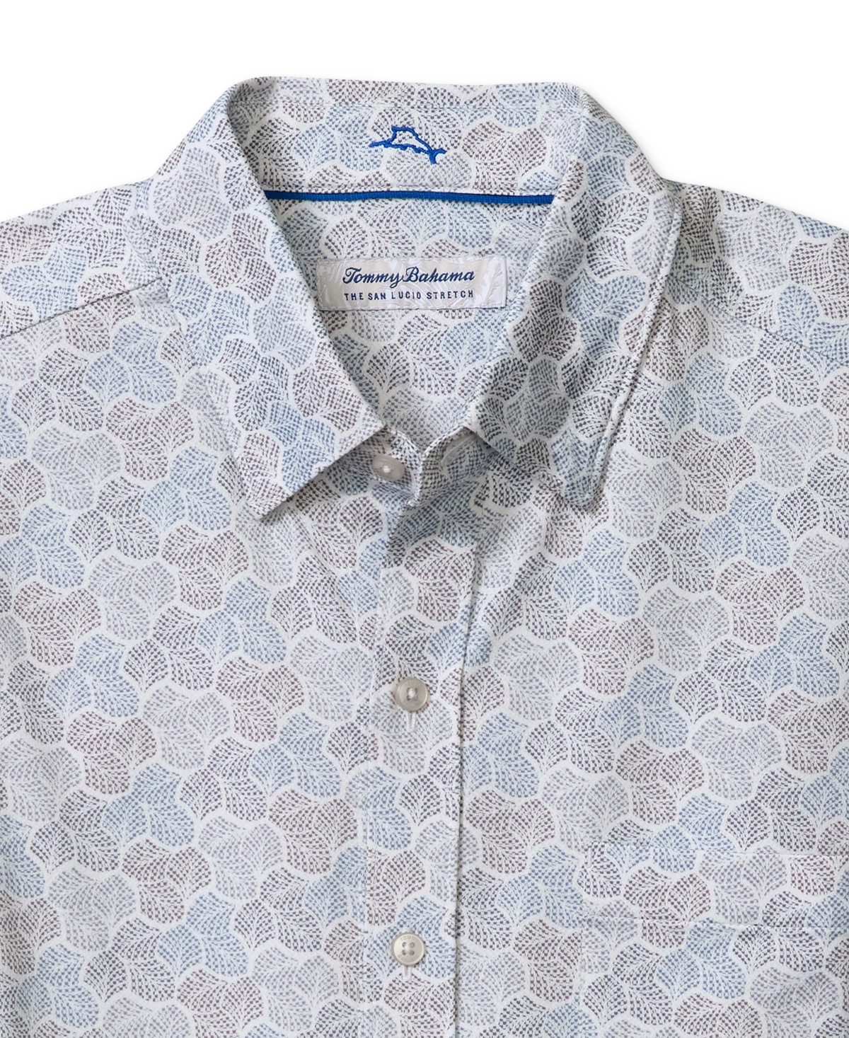 Tommy Bahama San Lucio Tri Leaf Geo Print Islandzone® Short Sleeve Button-up Shirt In Avalanche