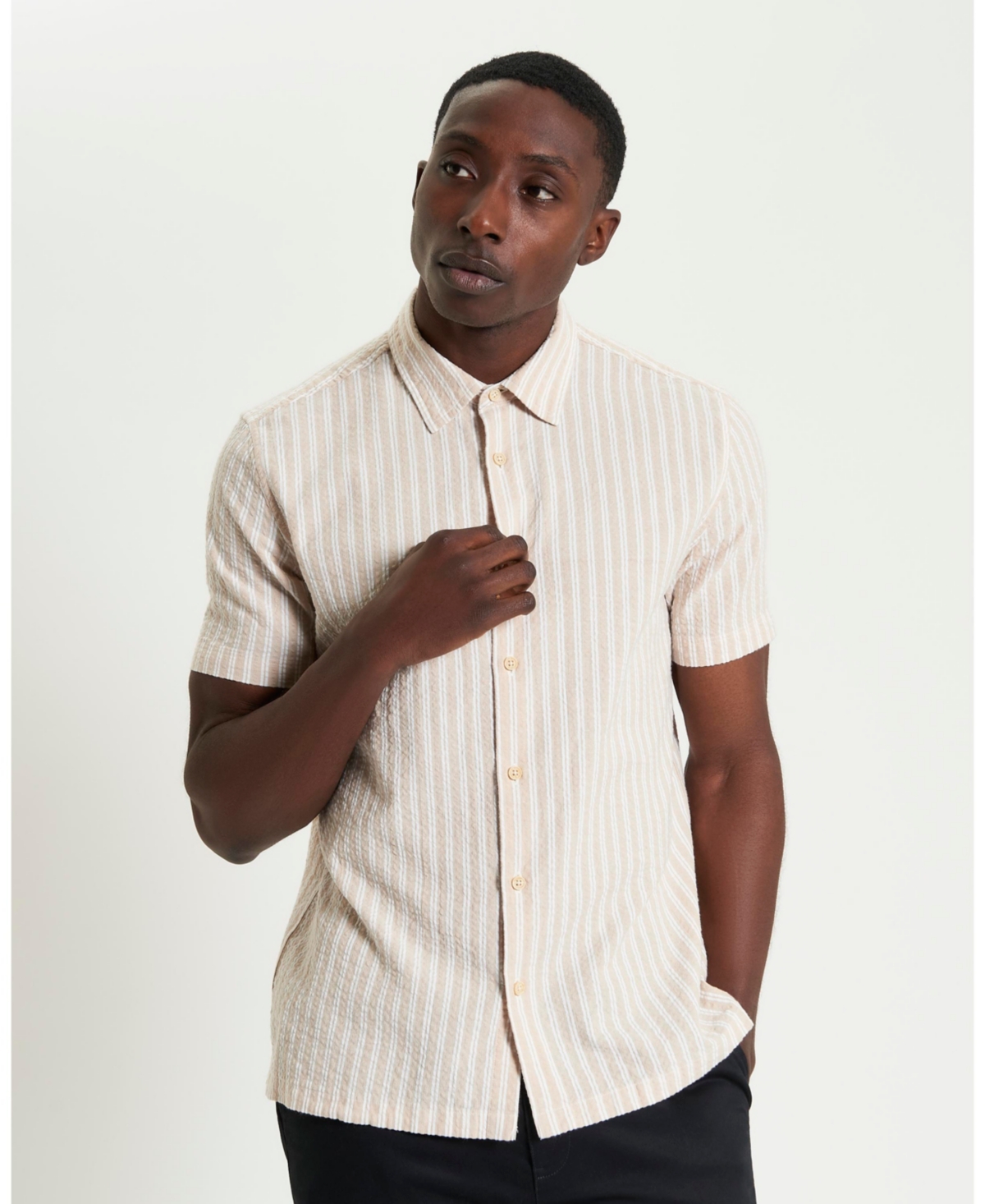 Ben Sherman Stripe Seersucker Button-up Shirt In Sand