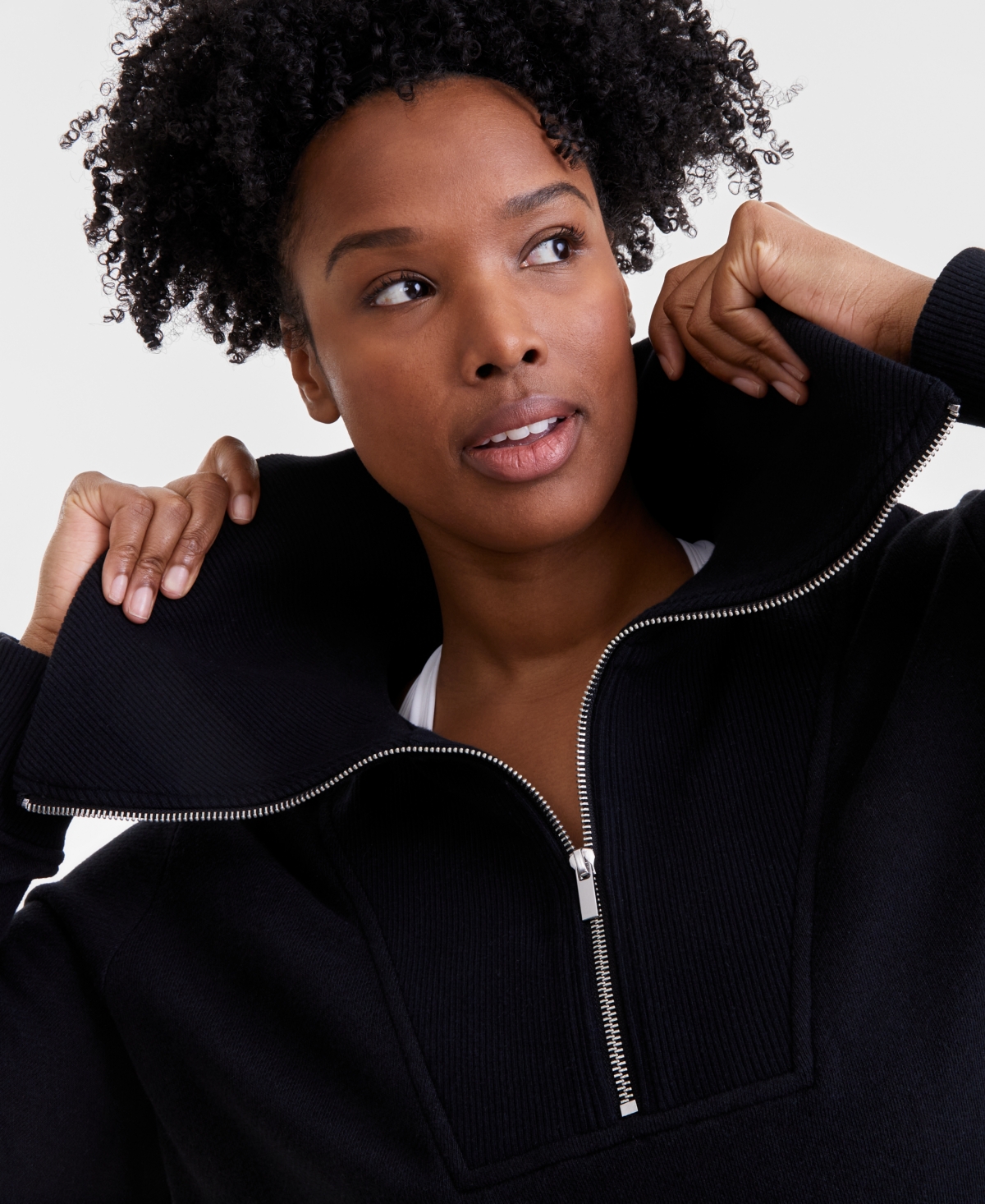 Id Ideology Plus Size Shawl-collar Quarter-zip Top, Exclusively At Macy's In Deep Black