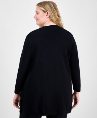 Plus Size Open-Front Long-Sleeve Side-Slit Cardigan 