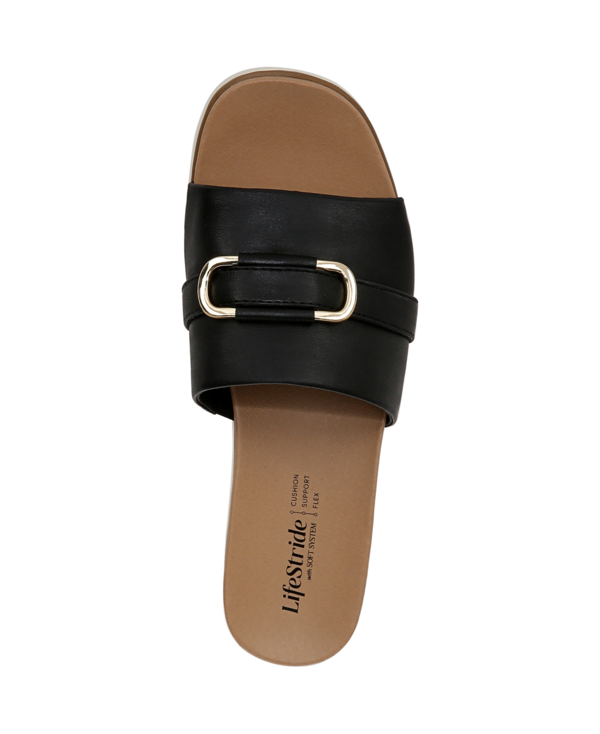 Shop Lifestride Women's Genevieve Square Open Toe Slide Platform Sandals In Black Faux Leather