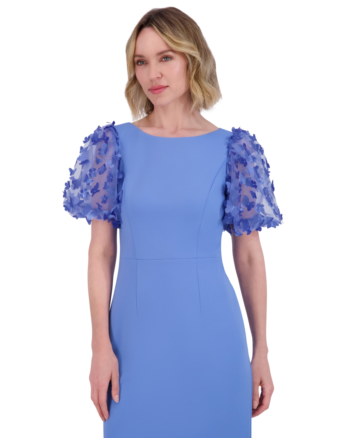 ELIZA J WOMEN'S 3D-APPLIQUE PUFF-SLEEVE MIDI DRESS 