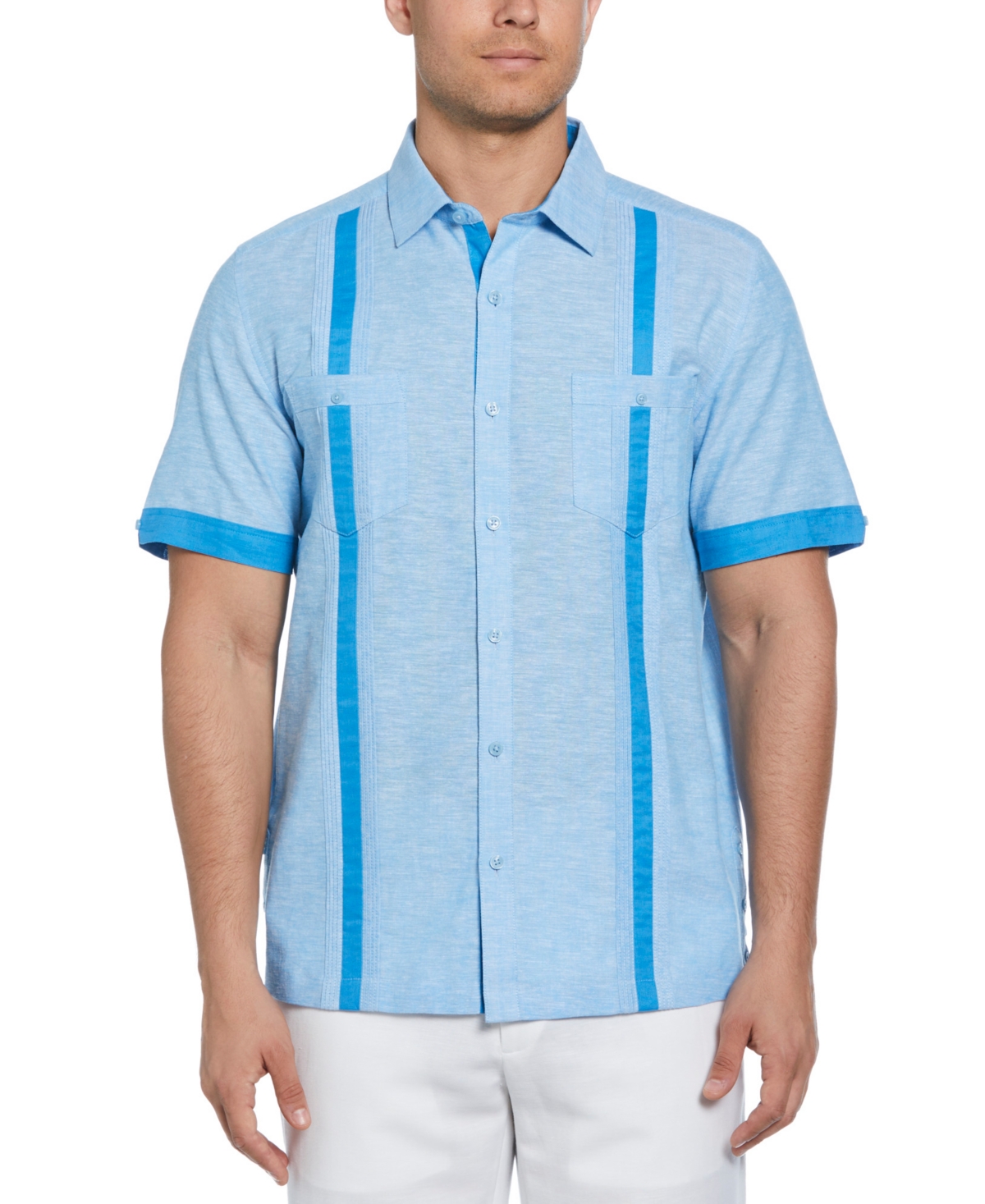 Men's Cross-Dyed Short-Sleeve Pintucked Shirt - Malibu Blue