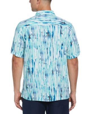 Men's Watercolor Stripe Print Short Sleeve Button-Down Shirt