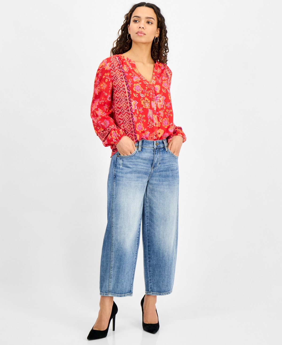 Petite Mid-Rise Barrel-Leg Jeans - Isla Vista