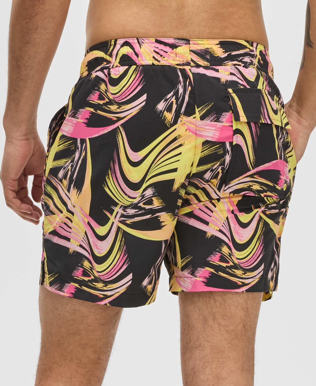 Mode Of One Men's Nostalgic Movement Swim Trunks With Boxer Brief Liner, Exclusively At Macy's In Deep Black