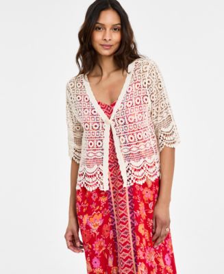 Liverpool Los Angeles Women's Crochet Lace Short-Sleeve Cotton