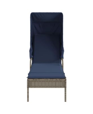 Sun Lounger with Canopy and Table Gray Poly Rattan
