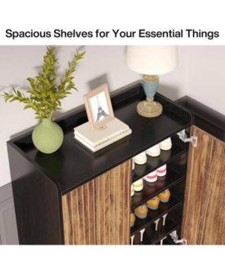 Shoe Cabinet with Doors, 5 Tiers Shoe Storage Cabinet for Entryway, 25 Pairs Wooden Shoe Cabinets, Modern Shoe Organizer Storage for Living Room, Bedroom, Hallway, Closet, Black and Brown