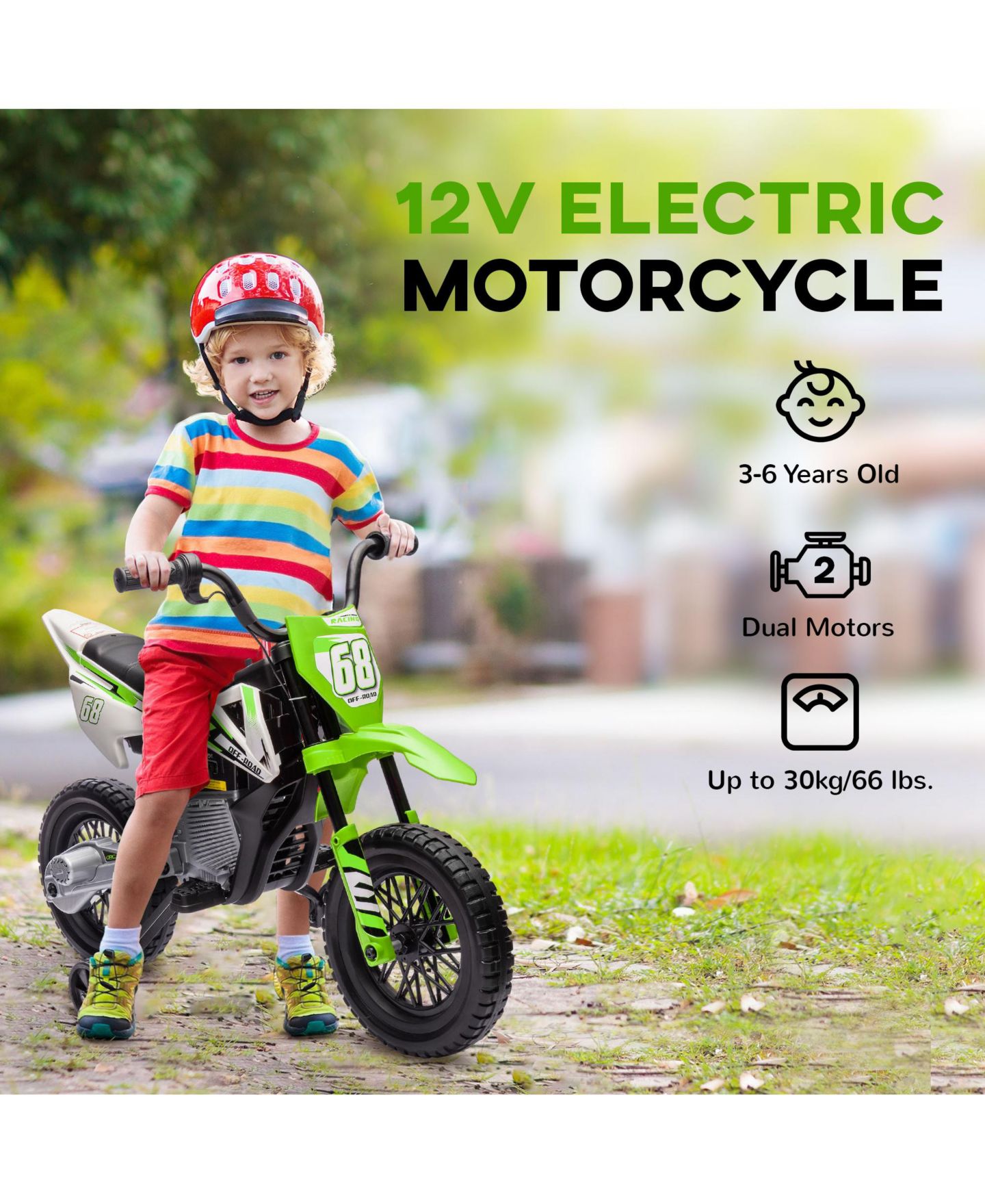 Детская игрушка Qaba 12V Kids Motorcycle with Twist-Grip Throttle & Rear Suspension, 66 lbs. Capacity, Ages 3-7, цвет: Зелёный — фото 7