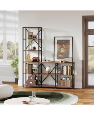 5-Tier Bookshelves, Industrial Ladder Corner Etagere Bookcase, Rustic Display Open Shelf Storage Organizer for Living Room