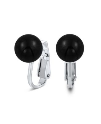 Simple Natural Stone Round Bead Clip-On Earrings Non-Piercing Sterling Silver 8MM