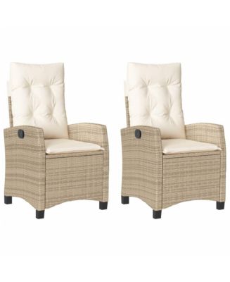 Reclining Patio Chairs 2 pcs with Cushions Beige Poly Rattan - Macy's