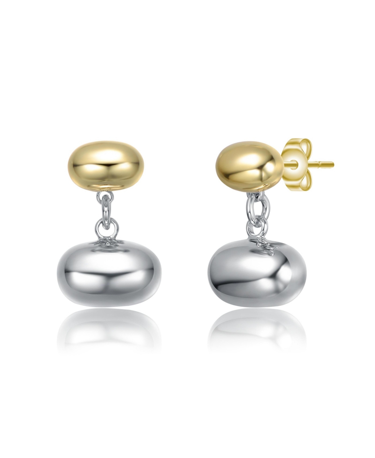 Two-Tone White Gold Plated & 14K Gold Plated Double Bead & Chain Dangle Earrings - Gold