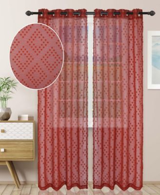 Poppy Floral Textured Sheer Window Curtain Panel Set with Grommet Header, 52X96