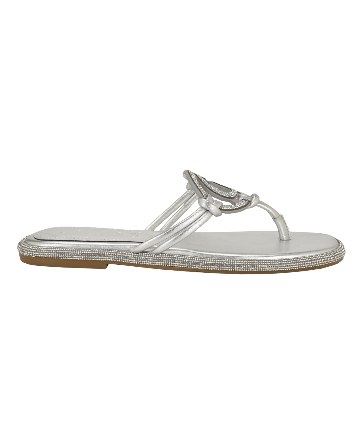 Guess Women's Saima G Cutout Rhinestone Flat Sandals In Silver Metallic Crystal Rhinestone