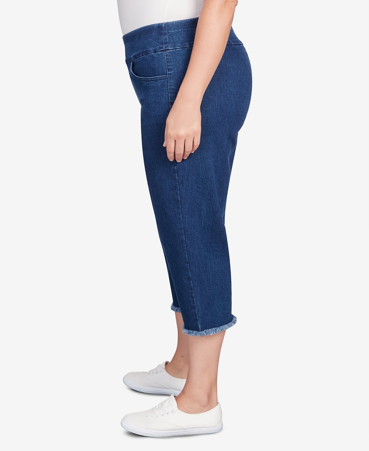 ALFRED DUNNER PLUS SIZE CLASSIC BLACK DENIM FRINGE CAPRI PANTS 