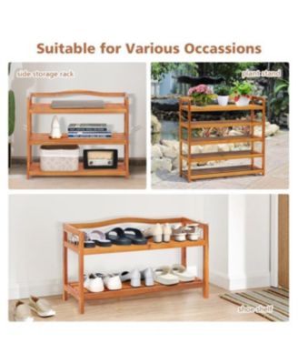 5-Tier Acacia Wood Shoe Rack with Side Metal Hooks