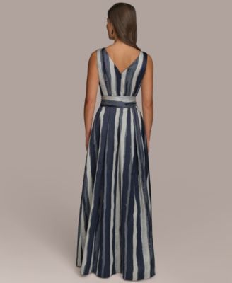 Donna Karan New York Women's Striped Belted Gown - Macy's