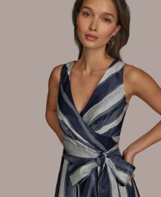 Donna Karan New York Women's Striped Belted Gown - Macy's