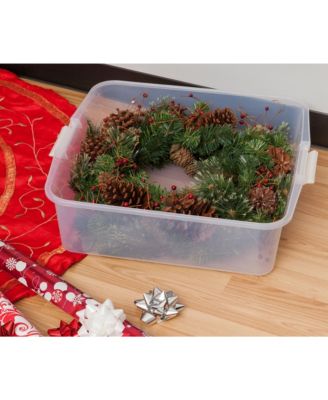 33 Qt. 3-pack Holiday Wreath Storage Container Box with Lid, Clear/Red