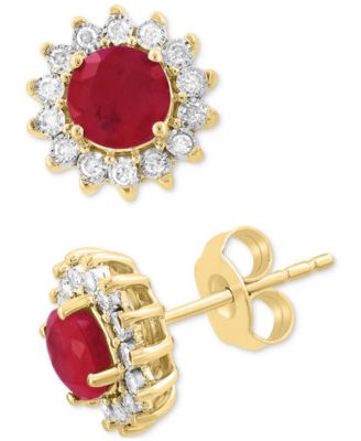 EFFY&reg; Sapphire (1-1/6 ct. t.w.) & Diamond (1/6 ct. t.w.) Halo Stud Earrings in 14k White Gold or Two Tone Gold (Also available in Ruby, & Emerald)