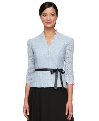 Alex Evenings - Women's Lace Belted 3/4-Sleeve Blouse