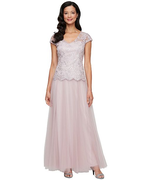 alfani Alex Evenings Women's Embroidered-Chiffon Tulle-Skirt Gown Women's Fashion Shoes & Accessories