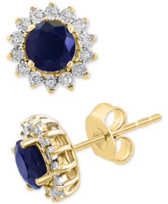 EFFY&reg; Sapphire (1-1/6 ct. t.w.) & Diamond (1/6 ct. t.w.) Halo Stud Earrings in 14k White Gold or Two Tone Gold (Also available in Ruby, & Emerald)