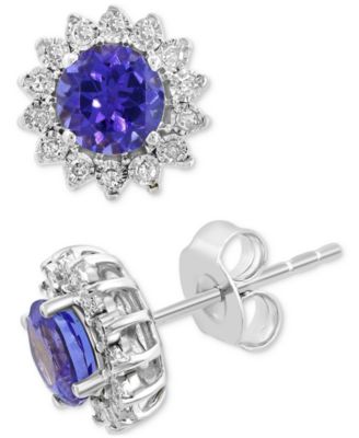 EFFY&reg; Tanzanite: (7/8 ct. t.w.) & Diamond (1/6 ct. t.w.) Halo Stud Earrings in 14k White Gold or Two Tone Gold