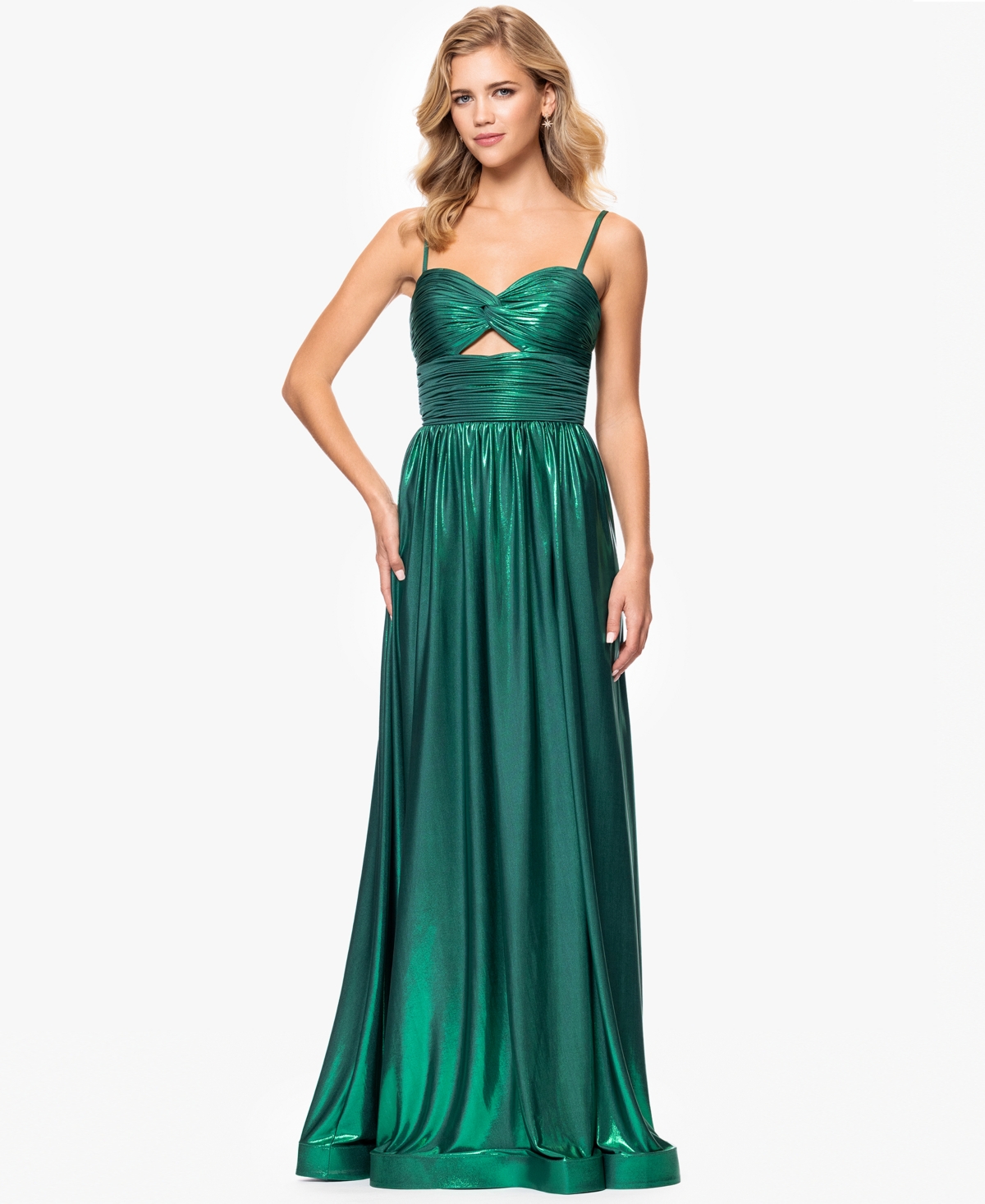Juniors' Metallic Twist-Front Gown - Green