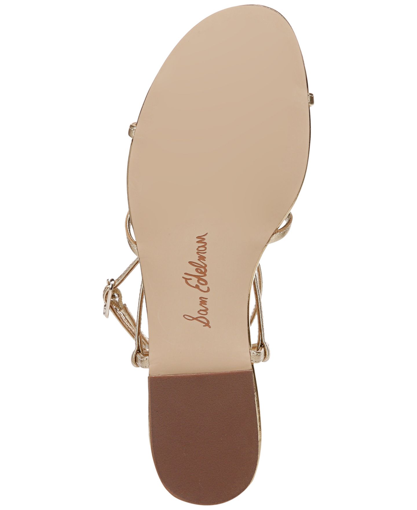 Женские сандалии Sam Edelman Ellina Strappy Flat, цвет: Янтарный золотой кожаный — фото 4