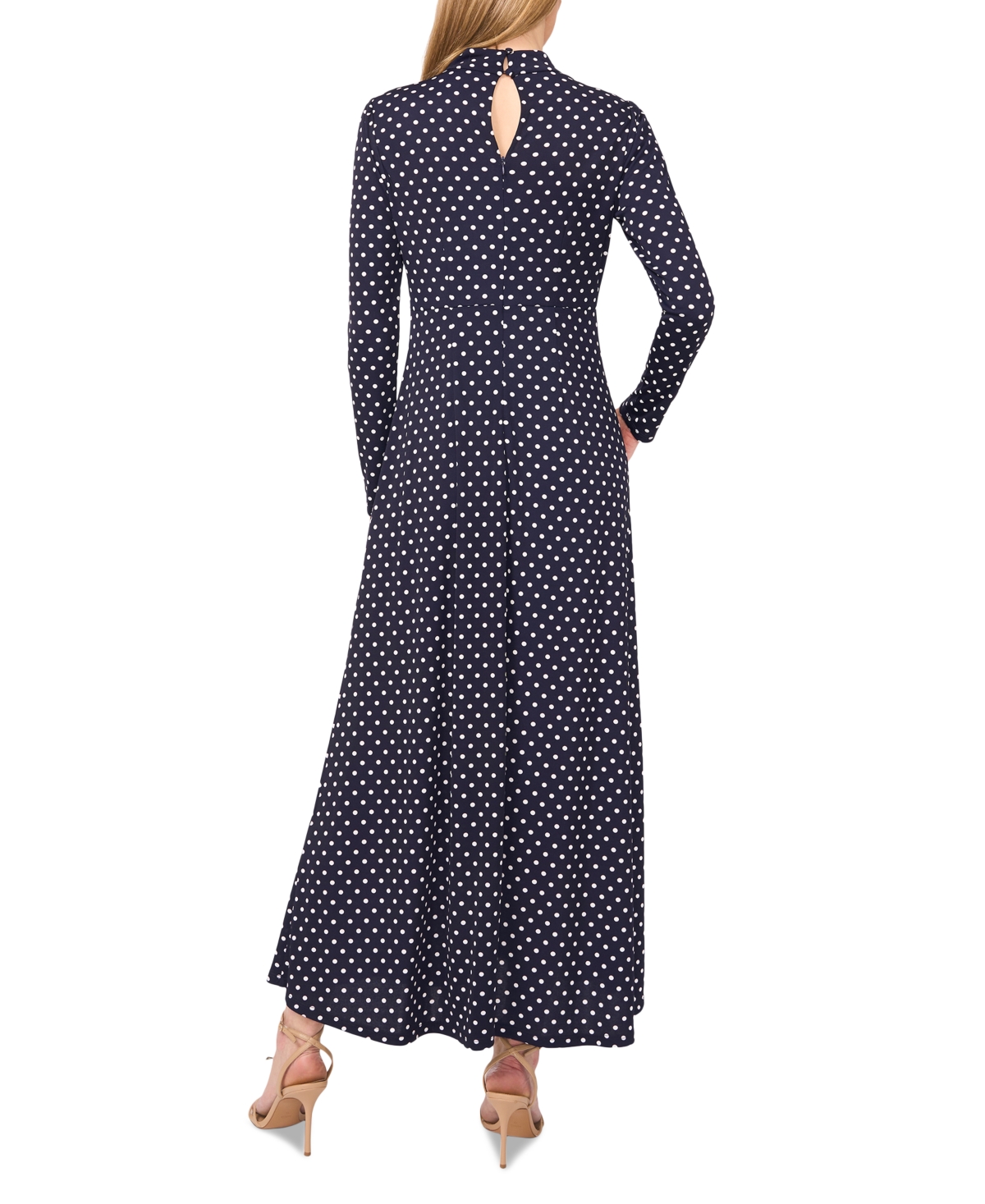 Cece Polka Dot Long Sleeve A-line Maxi Dress In Classic Navy
