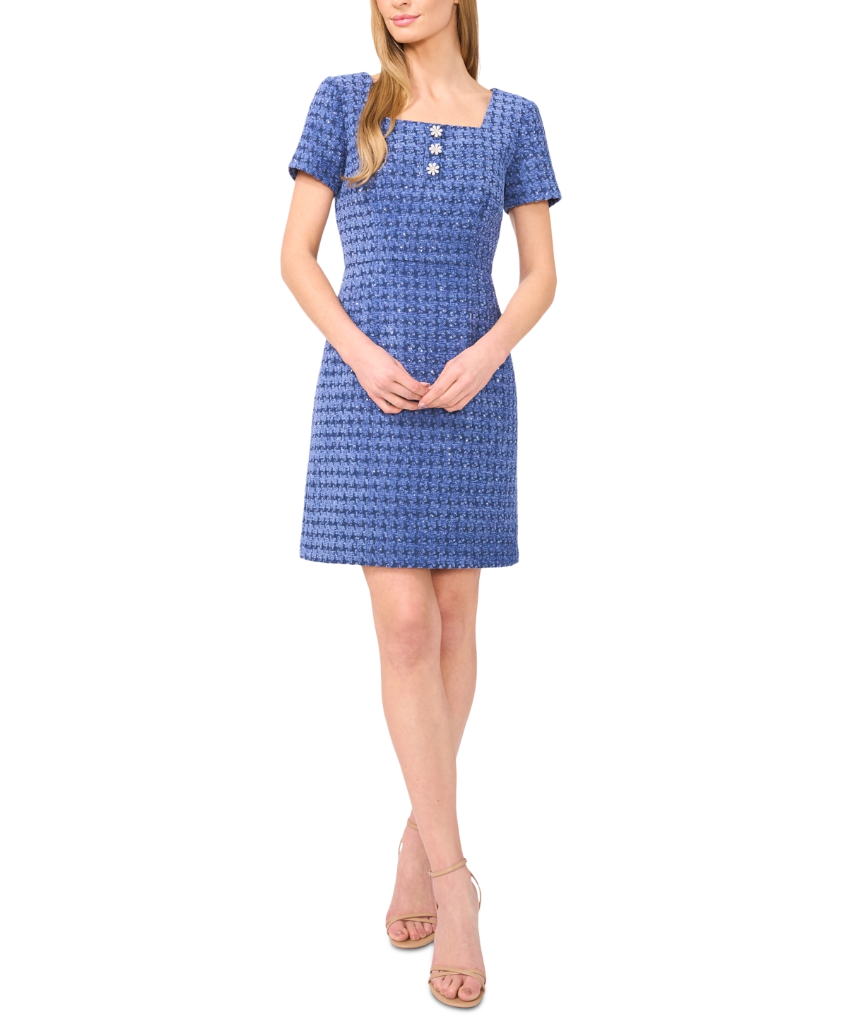 Shop Cece Women's Button Tweed Mini Dress In Ocean Blue