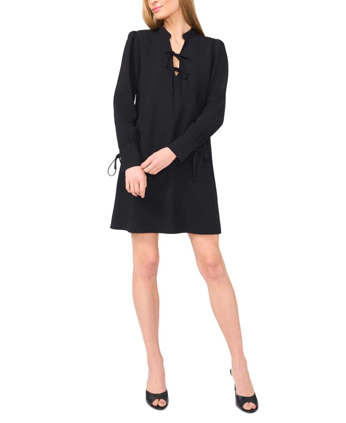 Women's Tie-Front Long-Sleeve Mini Dress - Rich Black